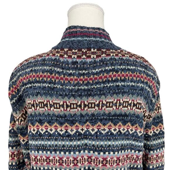 Vintage Y2K Tiara Fair Isle Full Zip Sweater High Neck Blue Pink Medium - Picture 6 of 7